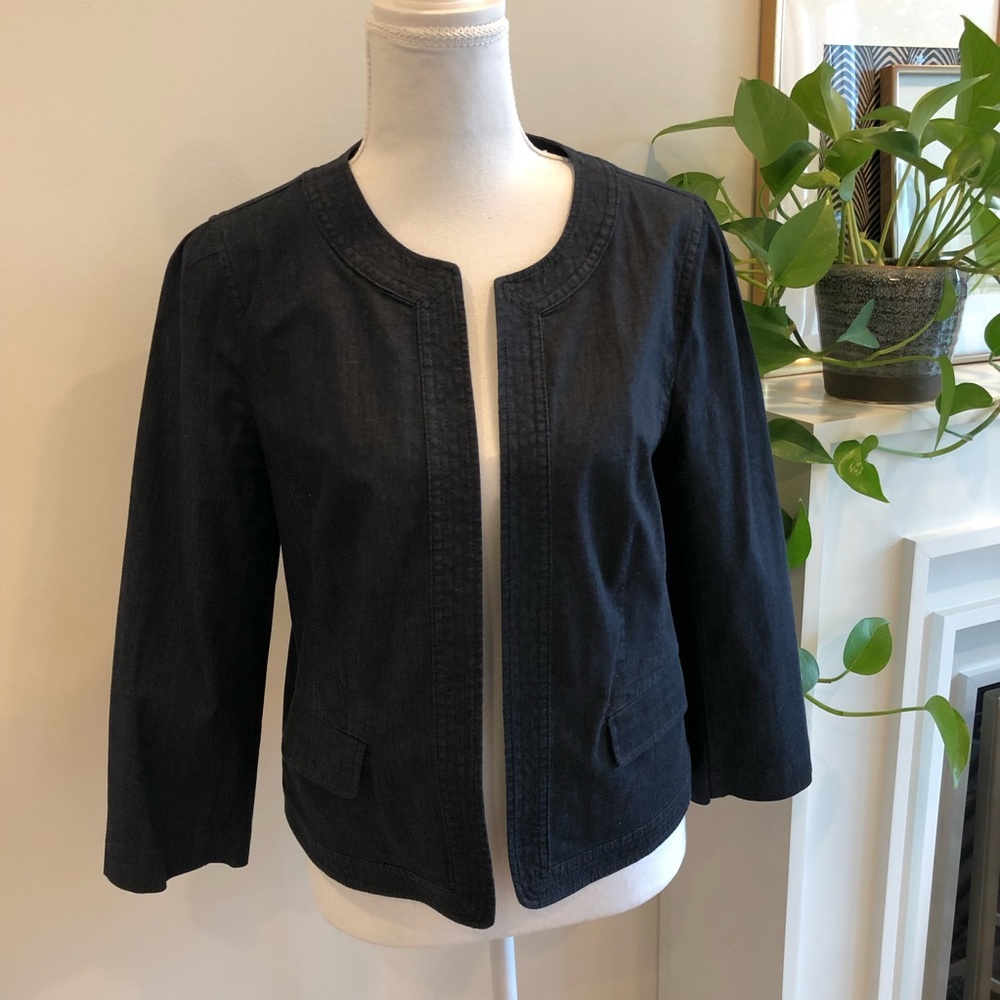 Loft Open Front Dark Denim Blazer - Size M